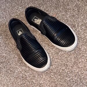 Vans Black Quilted Slip-On Sneakers with White Sole